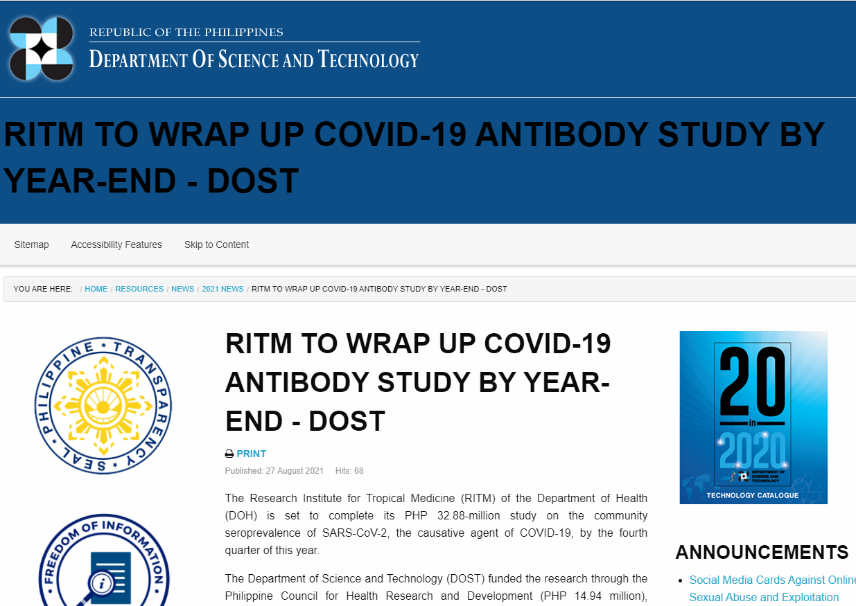 RITM to wrap up COVID-19 antibody study by year-end - DOST image