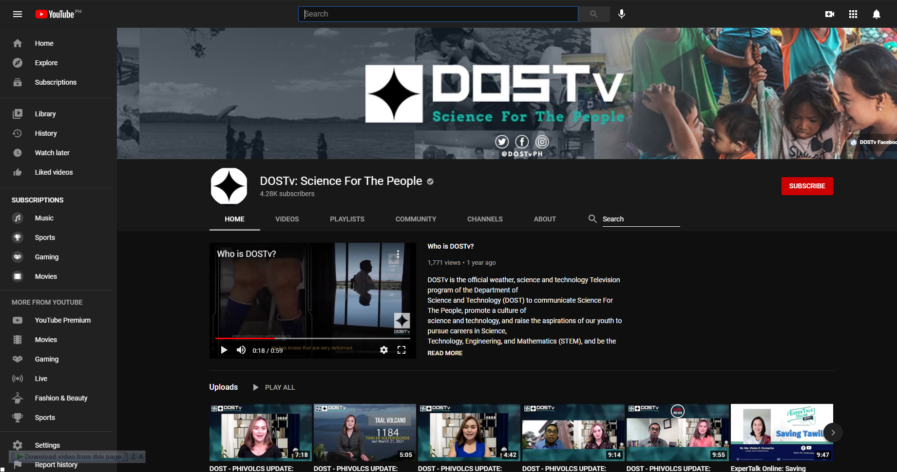 Follow us on Youtube! DOSTv: Science For The People image